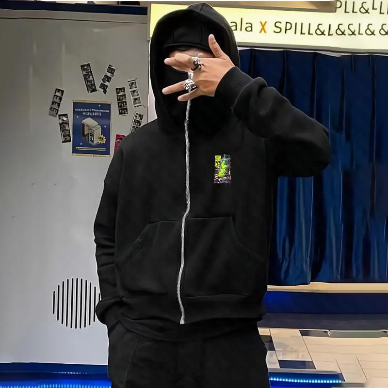 2025 China Chic skull Men's zipper printing funny Hoodies Men's Women Hip Hop Hooded Sweatshirt Fashion Casual Oversized Hoodie