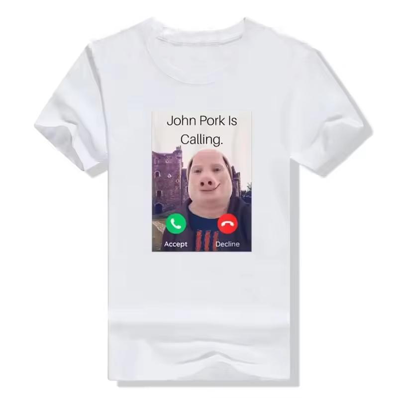John Pork Is Calling Answer Call Phone Tshirt Humor Funny Pig Lover Graphic Tee Fashion Harajuku Kawaii Tshirt 100 Cotton