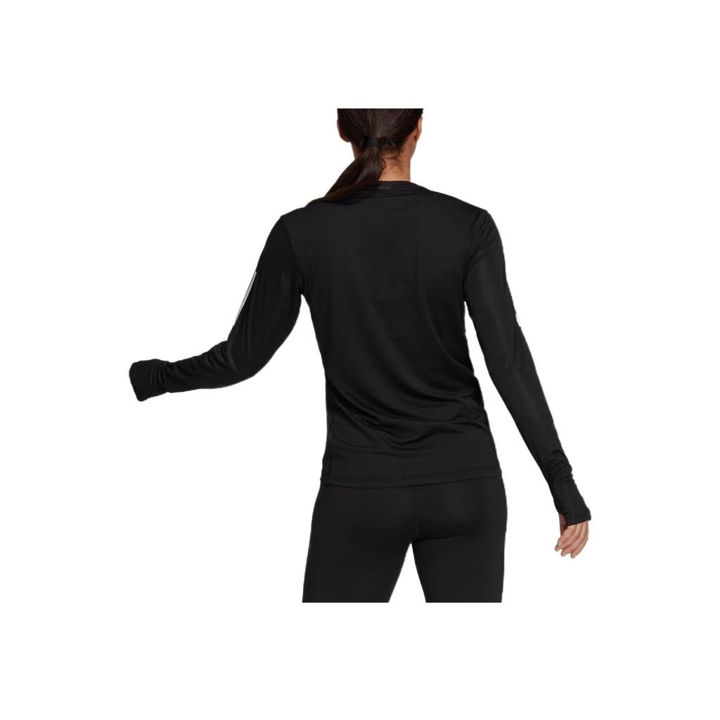 Adidas Over The Run Long Sleeve Tee With Classic Three Stripes And Thumbhole Women Tops Black H59272