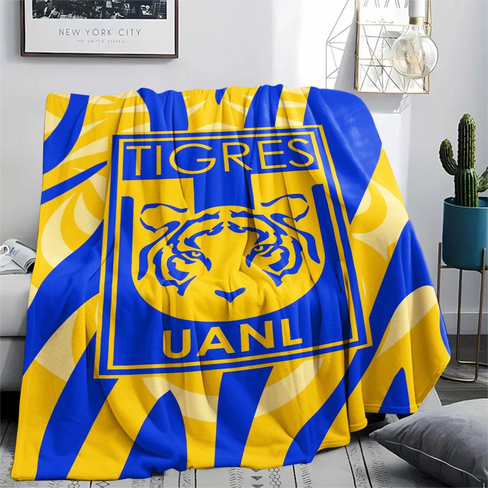 1Pc Tigres UANL Print Flannel Blanket High Quality Warm Comfortable Cover for All Seasons Perfect for Gifts Home Decor