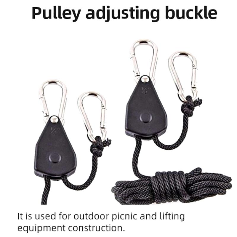 1/8 2M Adjustable 8Inch Lanyard Hanging For Tent Fan Grow Plant Lamp Pulley Ropes Pulley Lifting Pulley Hook