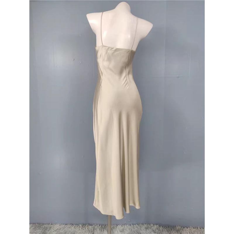Foreign Trade Order Za Lady Temperament Simple Solid Sling High Quality Smooth Satin Pure Desire Summer New Dress
