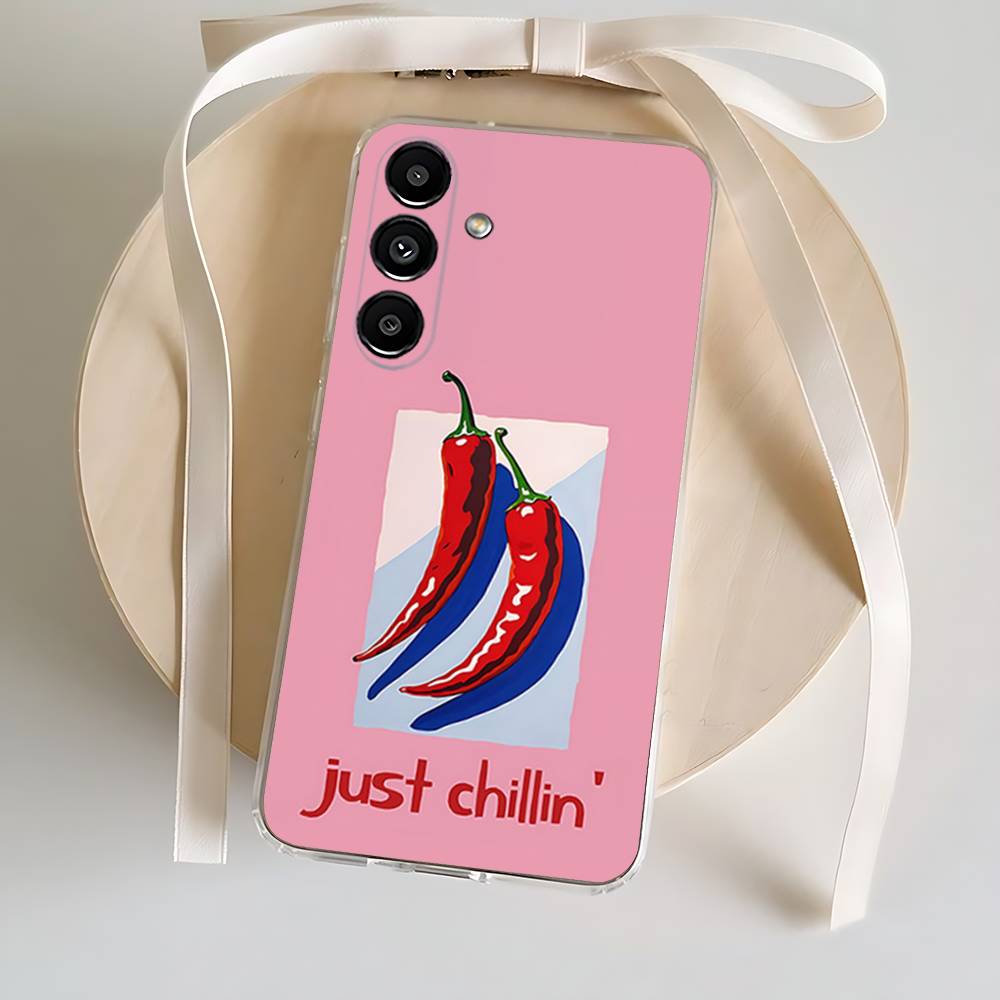 Love Red Chili Phone Case For Samsung S24,30,21,22,23,20 FE,lite,PIus,Ultra,5G,Note,9,10 Transparent Cover