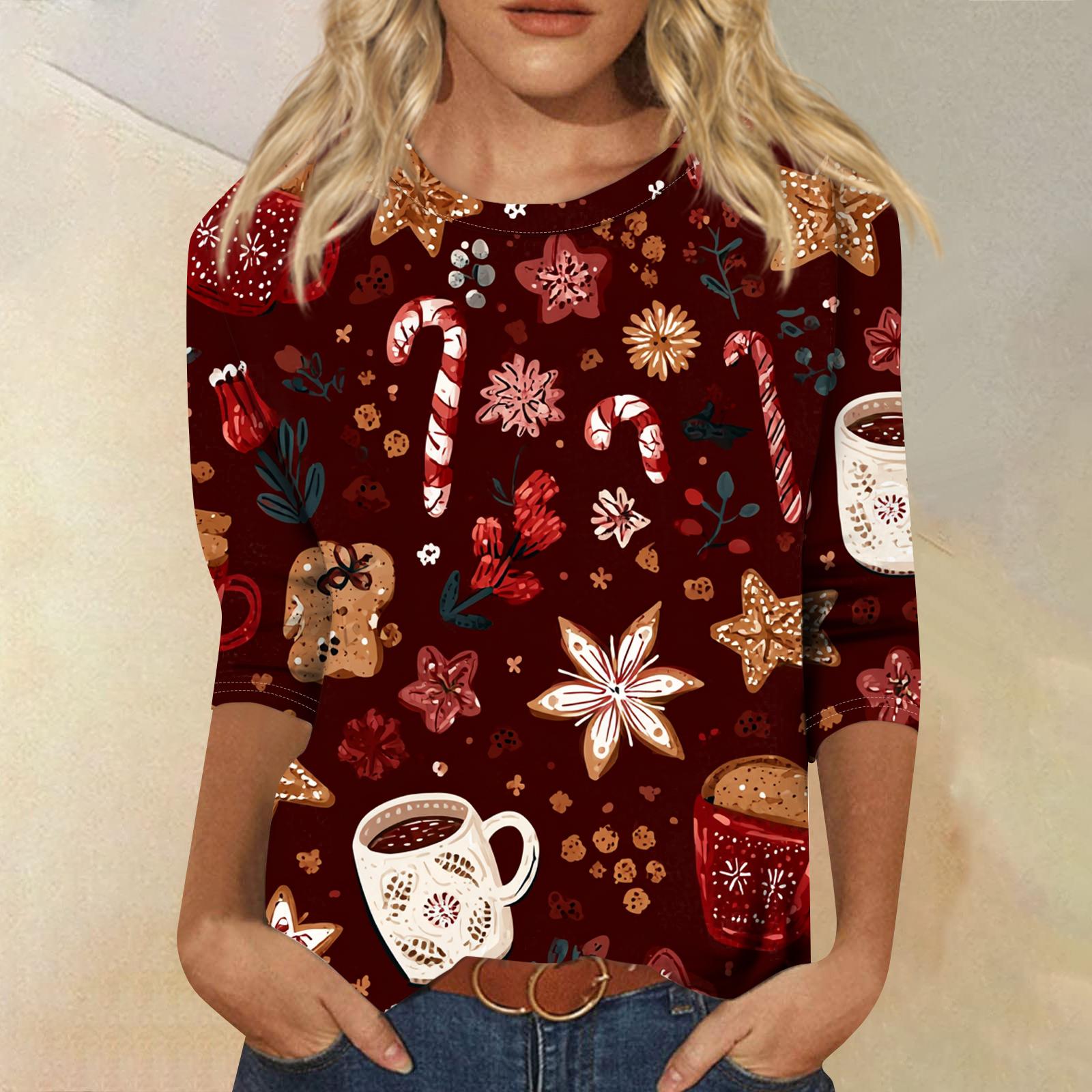 

Женская модная повседневная свободная футболка с круглым вырезом и рукавами 3/4 с принтом, женский топ XL