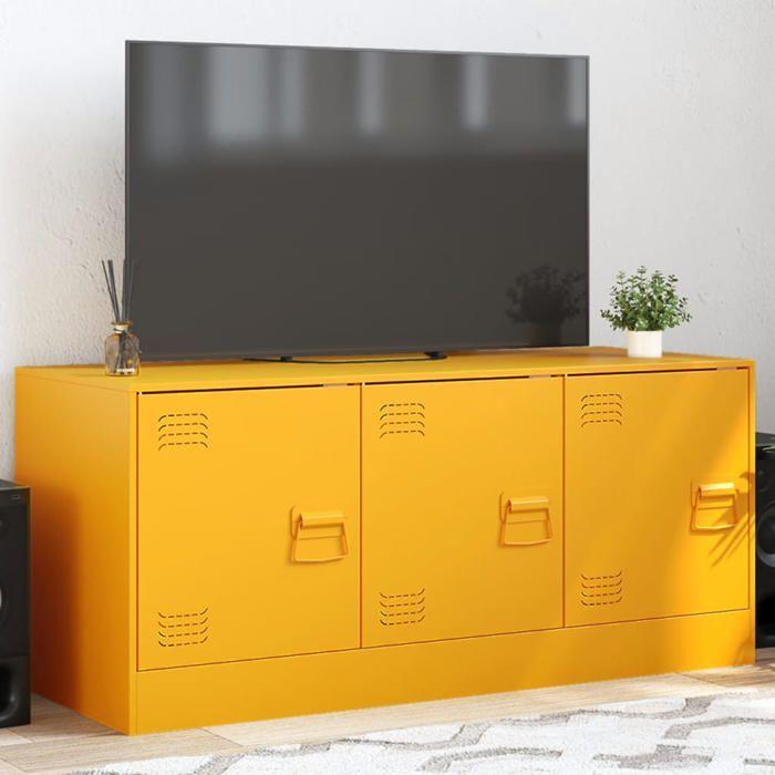 VidaXL Meuble TV jaune moutarde 99x39x44 cm acier, banc TV, meuble télé, meuble multimédia, buffet TV, meuble hifi, centre 841646