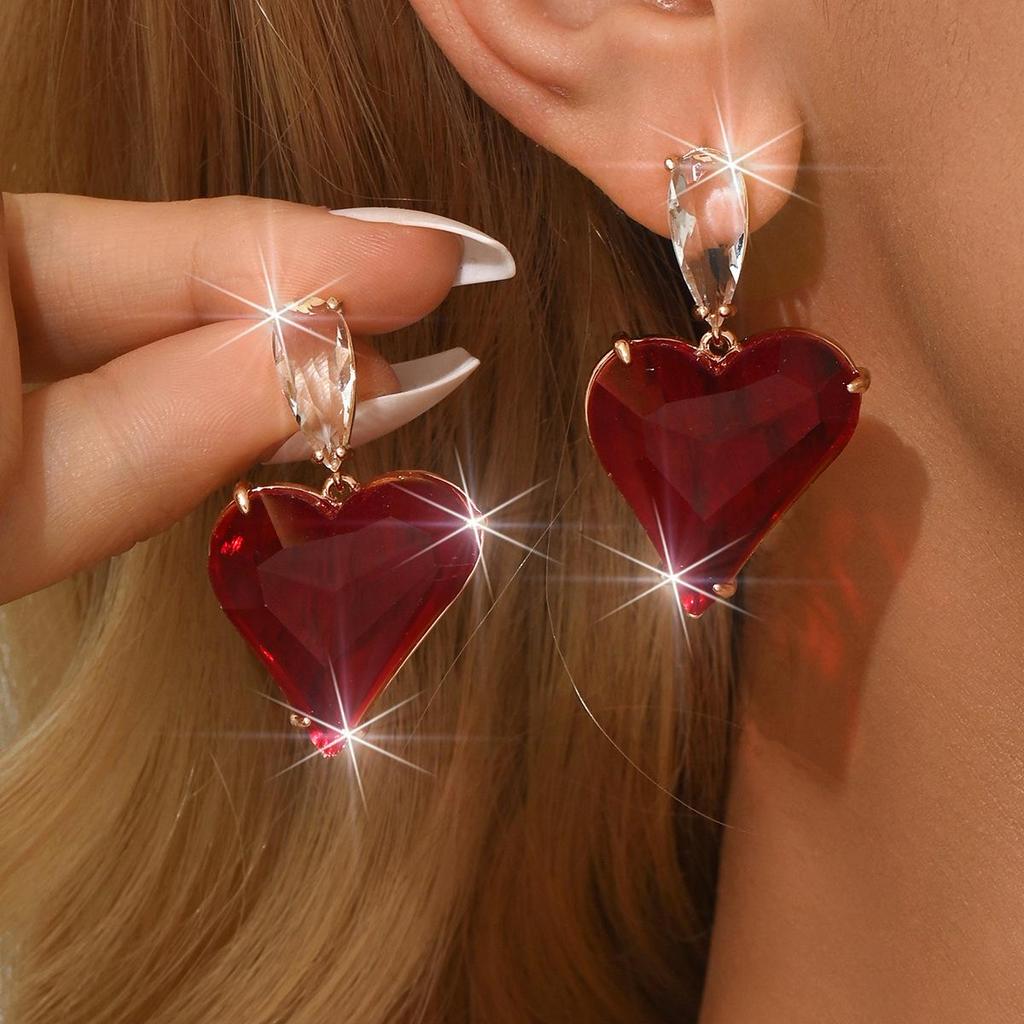 OZON Light Luxury Geometric Heart Crystal Earrings for Women