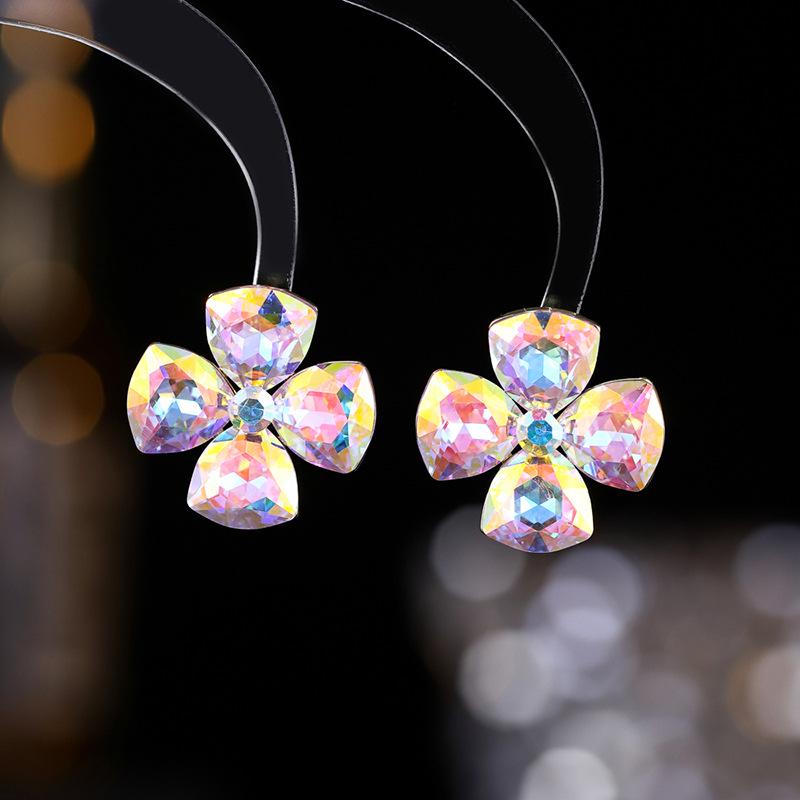 925 Silver Needle Flower Crystal Earrings, Korean Style High-End Zircon Studs, Sweet Dopamine Design for Women