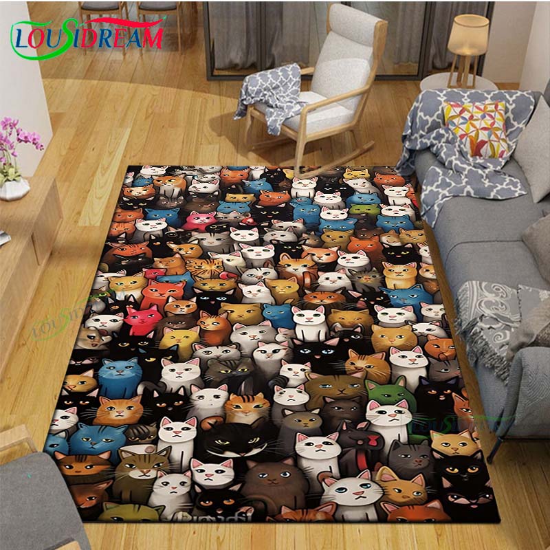 Alfombras Impresas con Gatos Pintura Exquisita Moda 3D Alfombra de Área Antideslizante para Sala de Estar Alfombrillas para Habitación de Niños Esterilla de Yoga Alfombra Grande Decoración