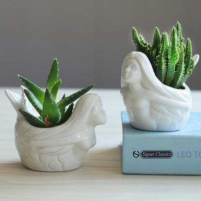 Mermaid Flowerpot Succulent Pot Planter Bonsai Desktop Ornaments Home Office Decor Garden Decoration Ceramic Art Vase Plant Pot