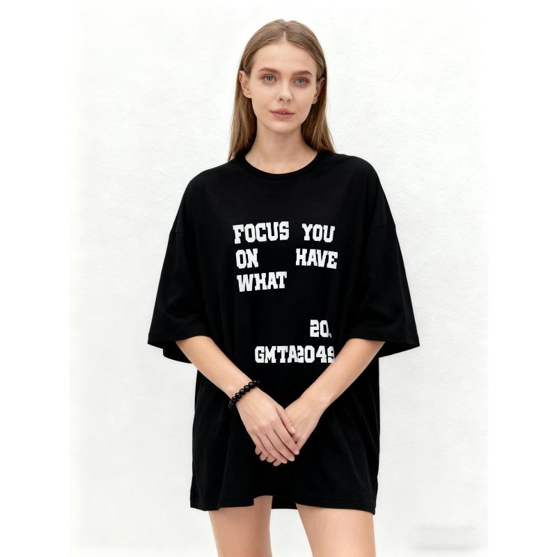 Oversized T Shirt Black Focus You On What You Have 20 GMTA2049 Print Casual Streetwear Fashion Women Top