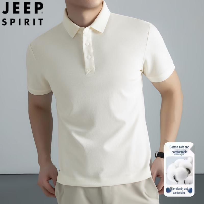 JEEP SPIRIT Men s Solid Color Breathable Short Sleeve Polo Shirt 58