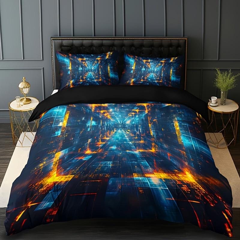 

Tech Space Plaid Duvet Cover Set Breathable Polyester Machine Washable Perfect For All Seasons High-Definition Print Bedding Set 90X200cm 2PCS