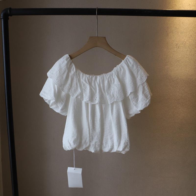 

Женский топ с оборками и открытыми плечами в французско-корейском стиле - Коллекция Лето 2025 One Size белый