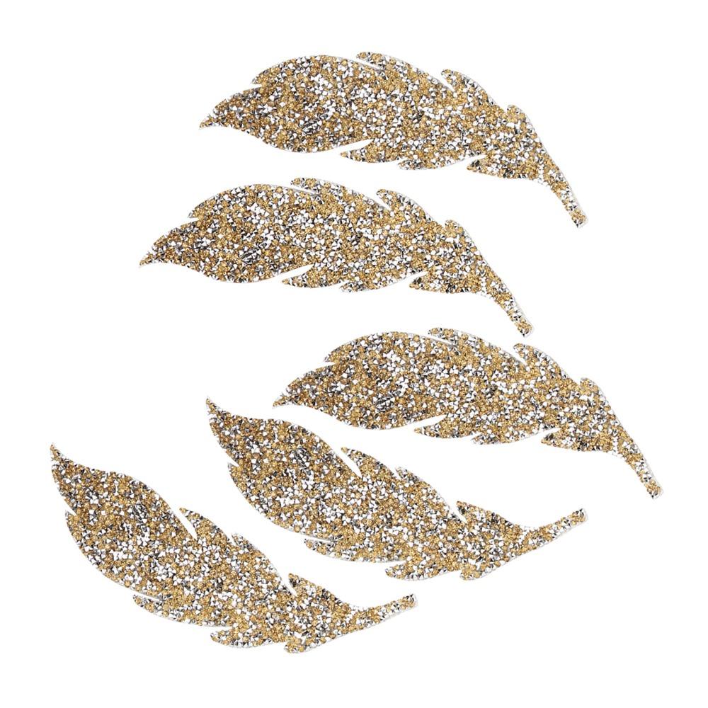 5pcs Iron on Applique Rhinestone Patches Glitter Leaves Pattern Applique Clothing