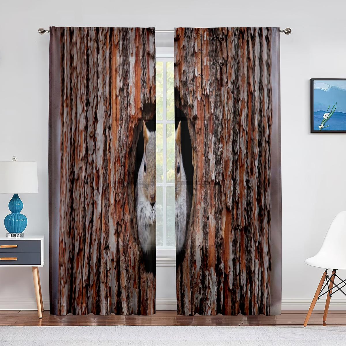 

Тюлевые шторы-вуали с изображением маленьких животных, ест яблоко, цветочные занавески для спальни, оконные занавески для гостиной, прозрачные шторы, портьеры 1 PCS W100XH250cm&Grommet Top