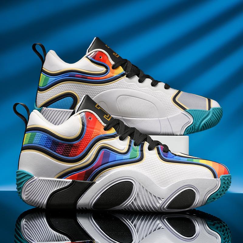Basketball shoes youth boots new actual combat blue sneakers rubber sole training shoes men's medium and small shoes