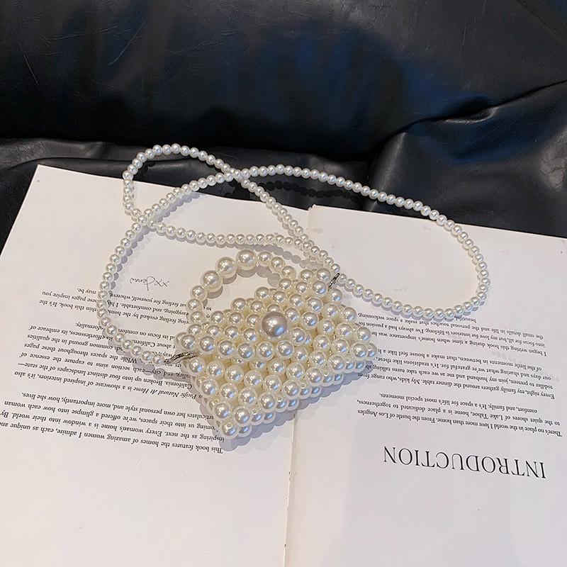Cute Handcrafted Korean Children s Purse With Decorative Pearl Chain For Kids White