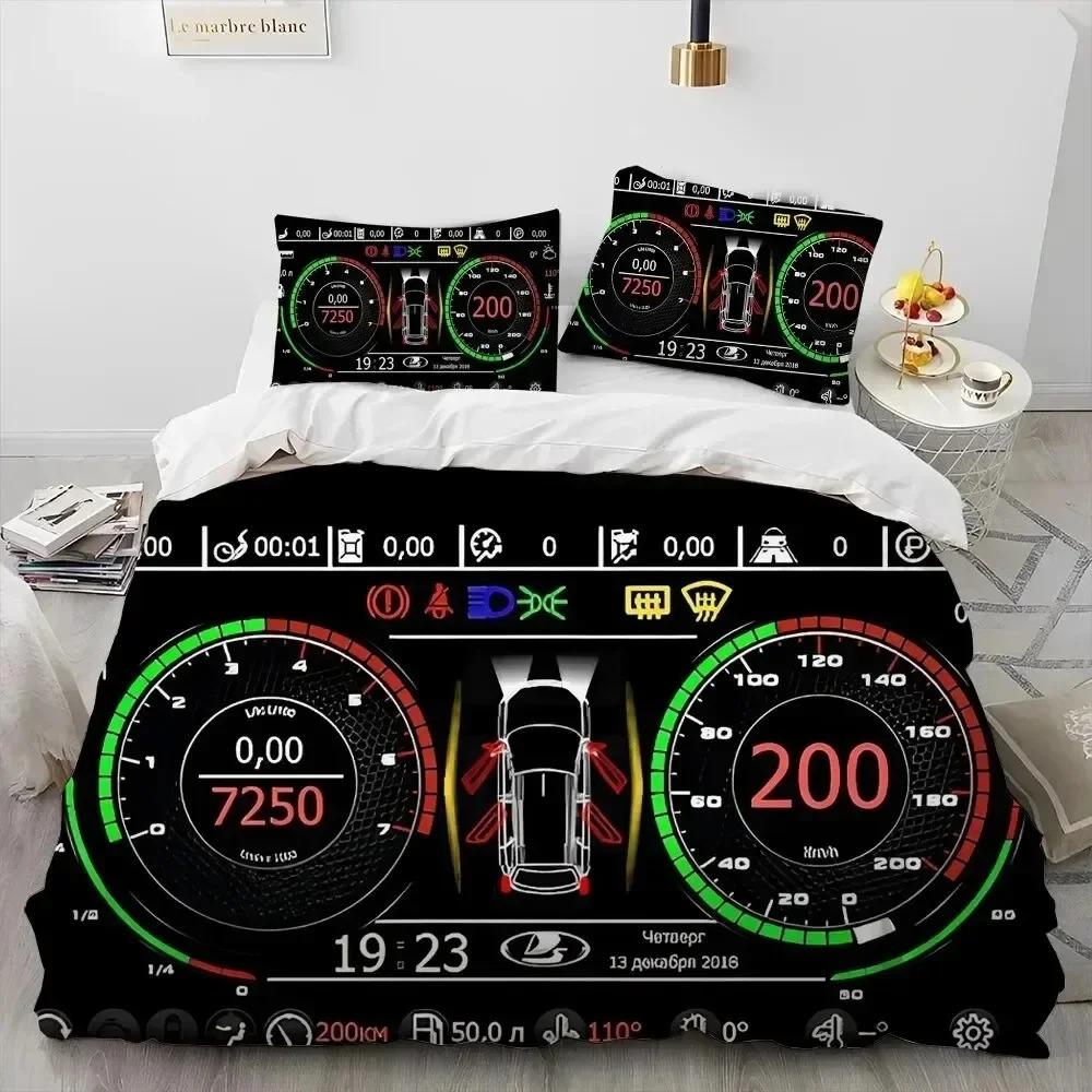 3D Racing Car Dashboard Comforter Bedding Set,Duvet Cover Bed Set Quilt Cover Pillowcase,King Queen Size Bedding Set Adult Boys