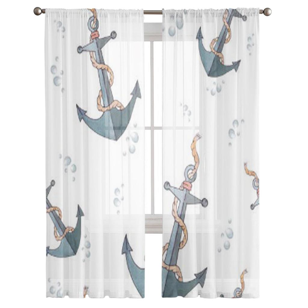 Nautiskt Ankare Skir Gardin För Vardagsrum Modern Voile Tüll Fönstergardiner För Sovrum Kök Draperier