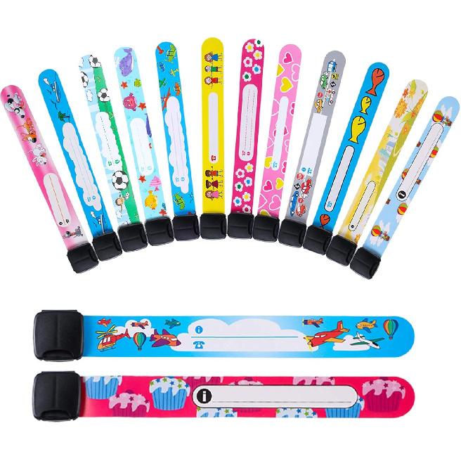 Chinco 14 Pieces Kids Safety ID Bracelets Child Identification Wristband Reble Name Tag Bracelet Waterproof ID Band Children Wristband for Boys and