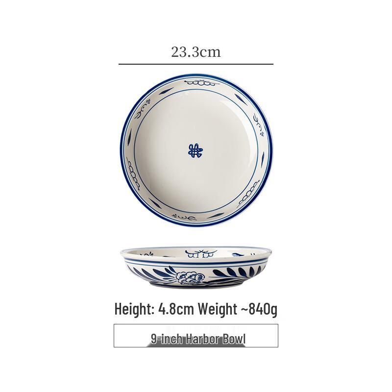 Diren Hand-painted Blue and White Ceramic Dinner Bowl