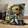 A Sunflower-adorned Dreamcatcher with Feathers and Vibrant Background. for All Seasons Blanket Lunch Break Throw Gift