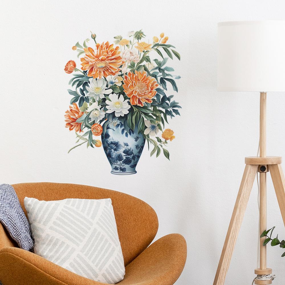 Creative Hand-Painted Vase Wall Sticker Self-Adhesive for Bedroom Living Room Entrance Study Wall Decoration