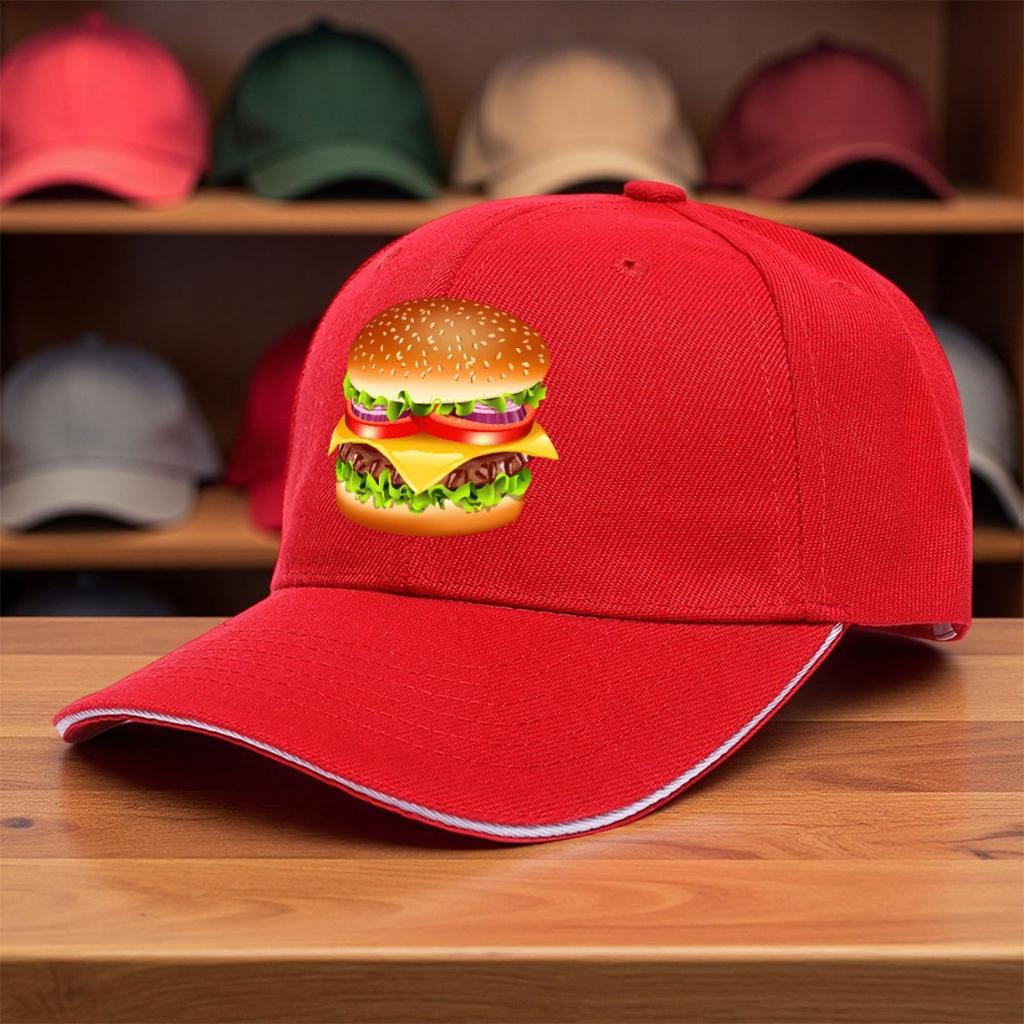 Hamburger Burger Print Baseball Cap Polyester Casual Outdoor Adjustable Sports Cap for Adults