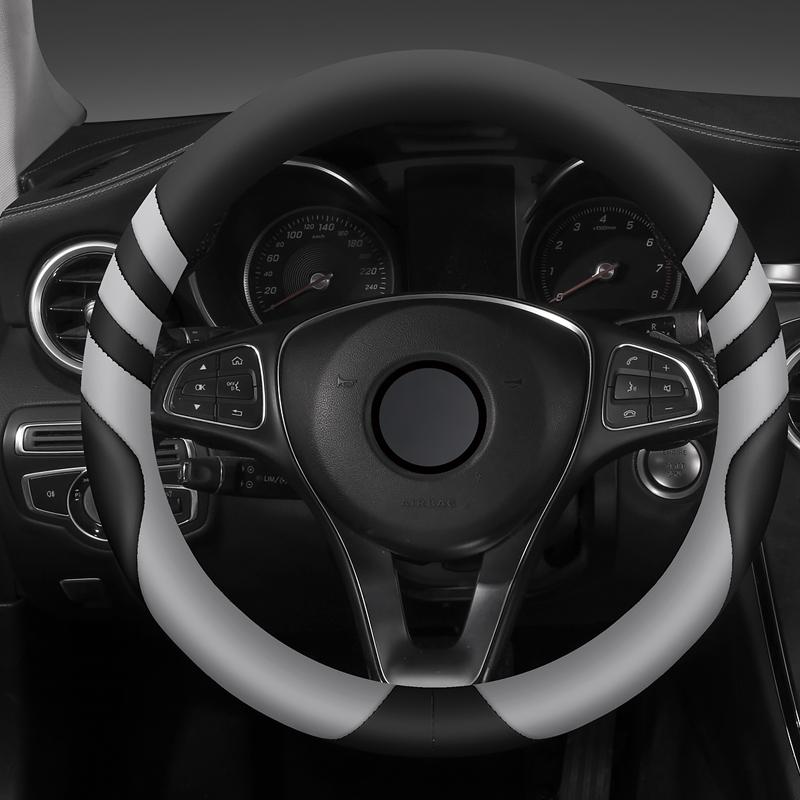 Car Steering Wheel Cover Universal  Durable Leather Cover with Anti-Slip Lining, for Steering Wheel with a Diameter of 14.5"-15"