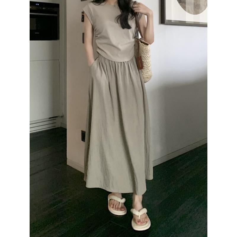 Pleated Mid-length Skirt for Women In Summer New Retro High Waist Slim Elastic Waist A-line Skirt Umbrella Skirt