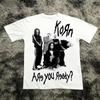 Rock Band Korn Follow The Leader Printed TShirt DoubleSided Metal Band Teecasual Loose Oversize Couple Tee Vintage Tops Unisex