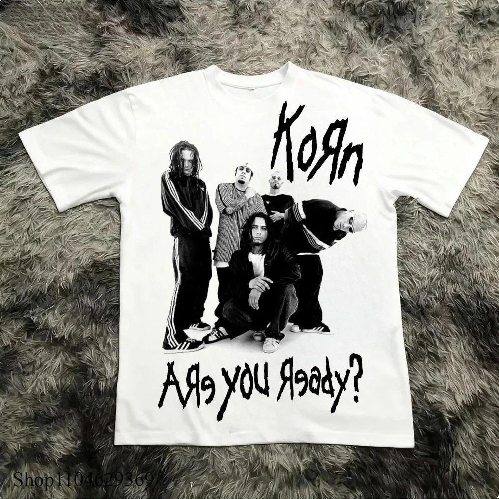Rock Band Korn Follow The Leader Printed TShirt DoubleSided Metal Band Teecasual Loose Oversize Couple Tee Vintage Tops Unisex