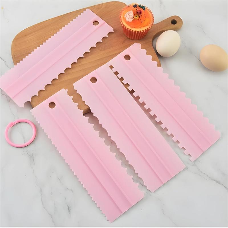 4pcs Plastic Double Sided Tooth Cake Scraper Set Sawtooth Scraper Polisher Butter Mousse Cream Cake Edge Kitchen DIY Baking Tool
