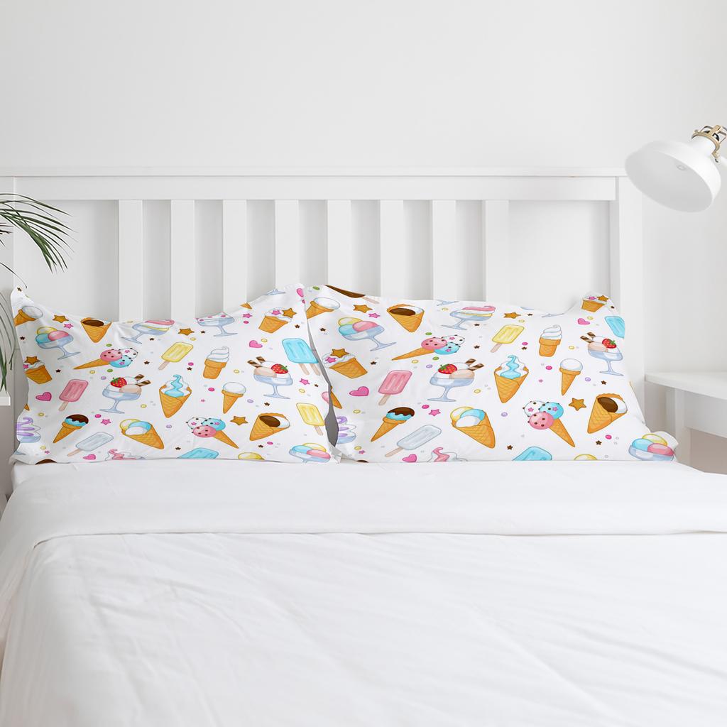 Cartoon Food Ice Cream Cup Bedding Set 3pcs Boys Girls Duvet Cover Pillowcase Kids Adult Quilt Cover Double Bed Set Home Textile
