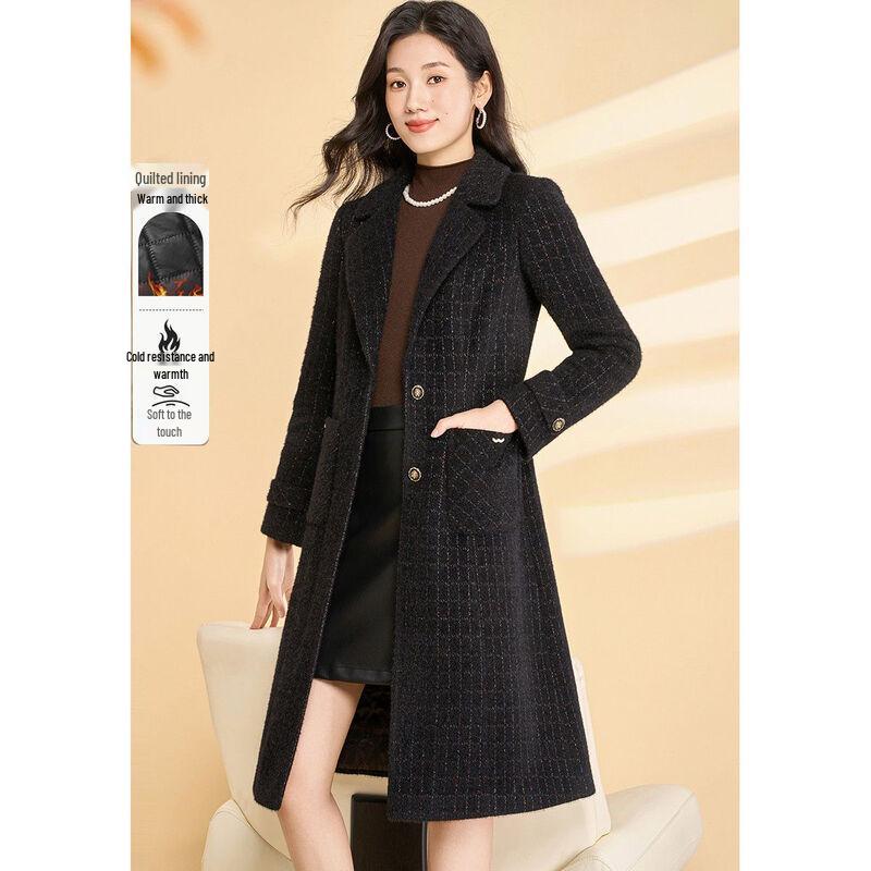 

Ke Bei Er Women s Single-breasted Plaid Wool Blend Commuter Coat 3XL