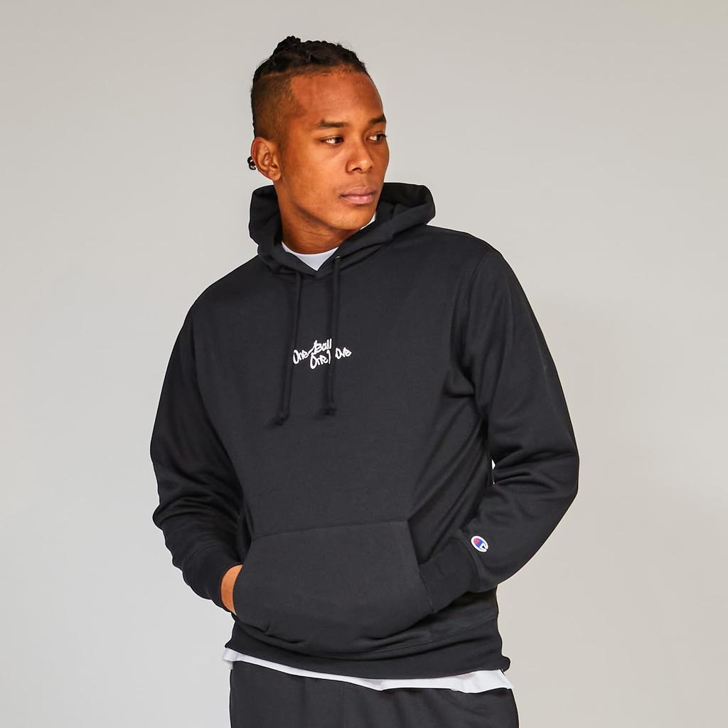 Champion Long Sleeve Fleece Hooded Sweatshirt with Graphic Men's Quick-Drying Print, Basketball, Black, C3-AB115