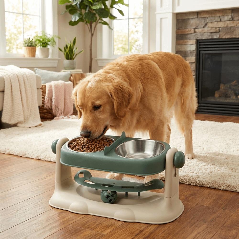 Splash-proof Liftable Cat Double Bowl Removable Elevated Cat Bowl  for Pets Cats Dogs