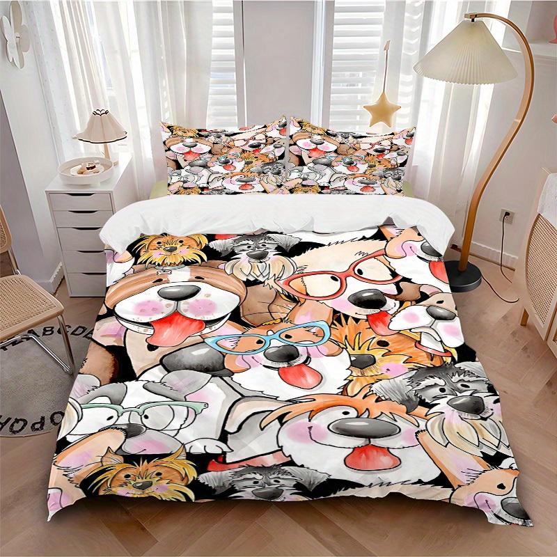 

3pcs set Dogs Glasses 1 Quilt Cover + 2 Pillowcases, All Seasons Bedroom Setting, Perfect for Home and Dorm Decor a155 135x200cm
