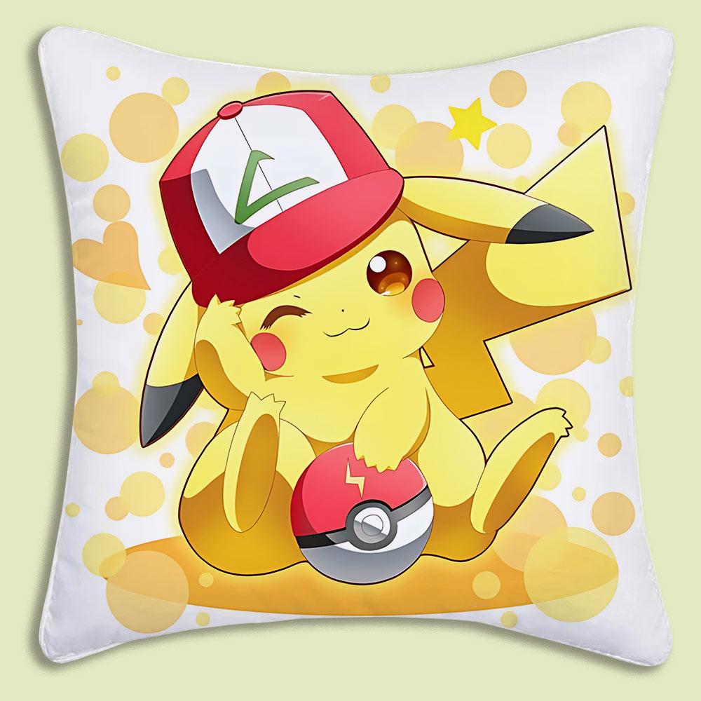 Anime P-Pokemon Pillow Covers Cartoon Sofa Decorative Home Double-Sided Printing Short Plush Cute Cushion Cover
