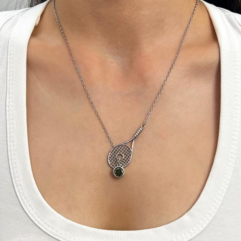 Tennis Racket Shape Necklace Ring Set Women Men Lightweight Hollow Sporty Minimalist Jewelry