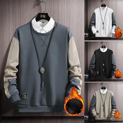 Hoodies mit Rundhalsausschnitt Herbst und Winter Herren Pullover Langarm Tops Herren Locker Gepolstert und Verdickt Rundhals Spleißen Von Innen Nach Außen