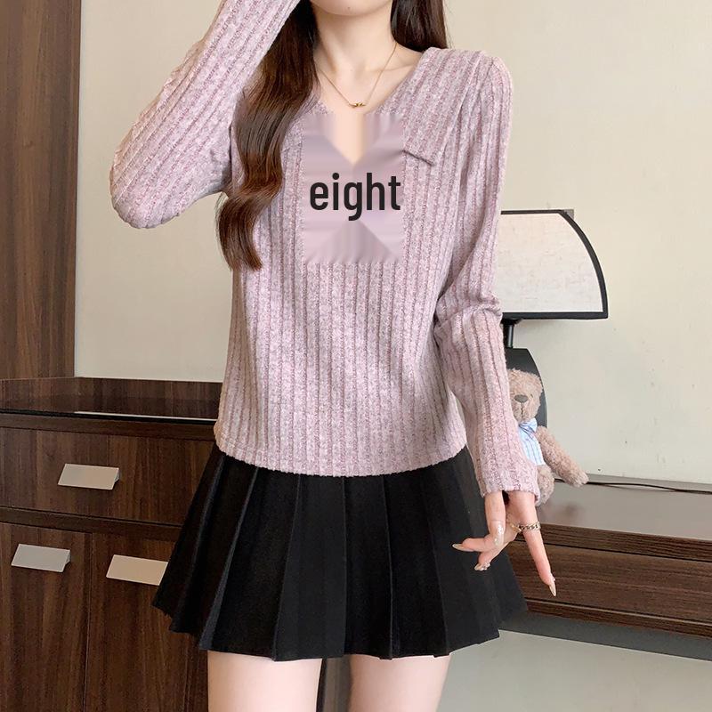 Plus Size Women s Sweet Doll Collar Bow Knit Long Sleeve Top 3XL