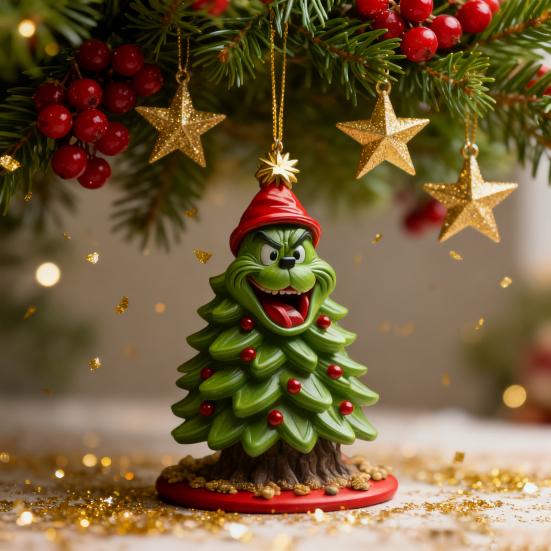 Green Elf Christmas Tree Ornament 2D Flat Acrylic Car Rear Mirror Charm Cartoon Elf Christmas Tree Hanging Pendant for Holiday Tree Window Wall Decor