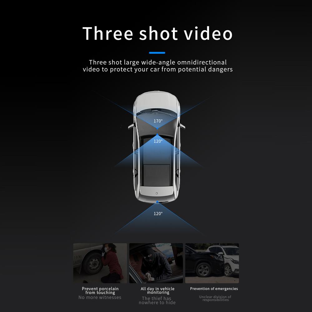 3 Kameras Dash Cam 2 Zoll Klarer Auto-Rückspiegel Auto-Videoaufnahme-Camcorder Mehrsprachiges Auto