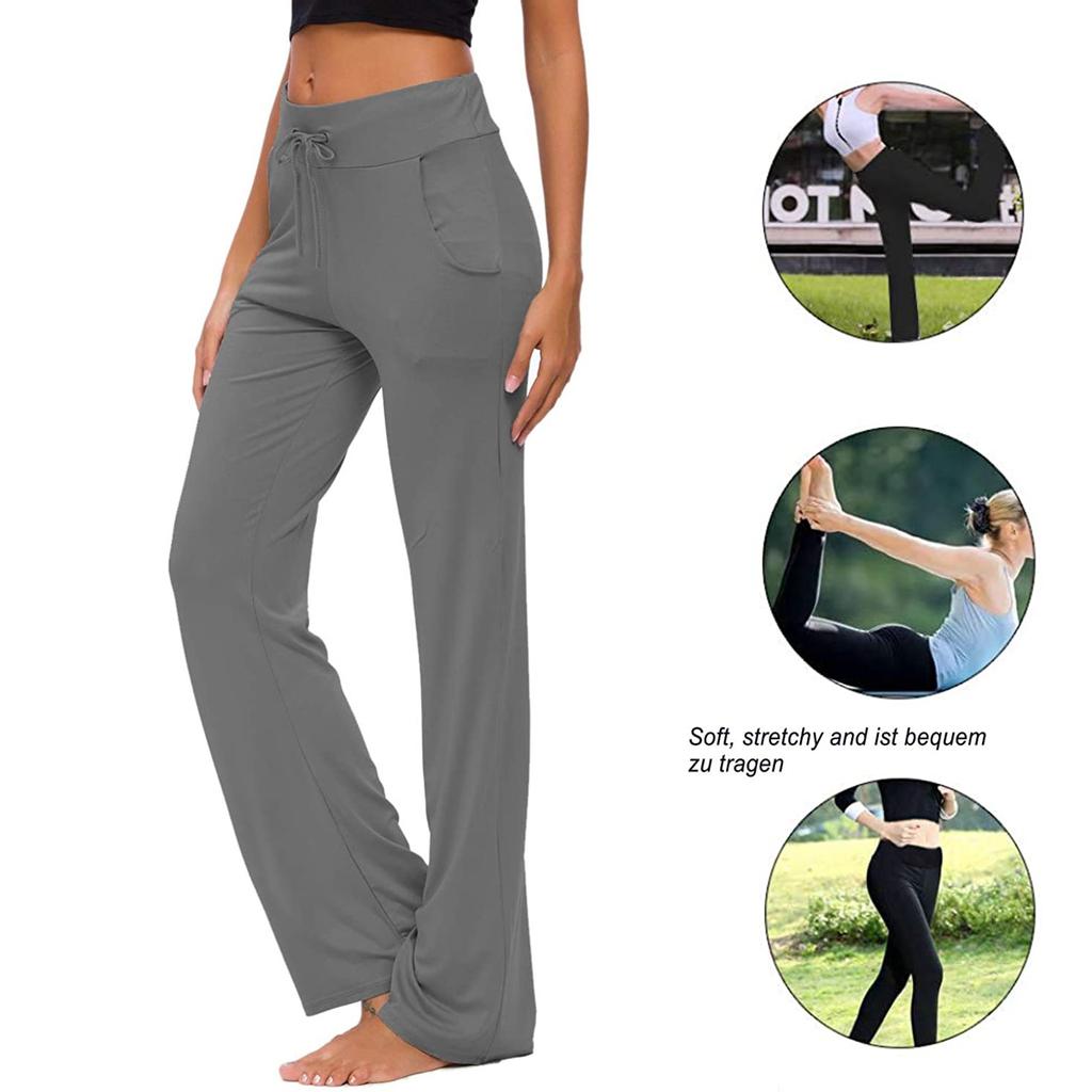 Women's Yoga Trousers Pockets Wide Leg Drawstring Loose Straight  Running