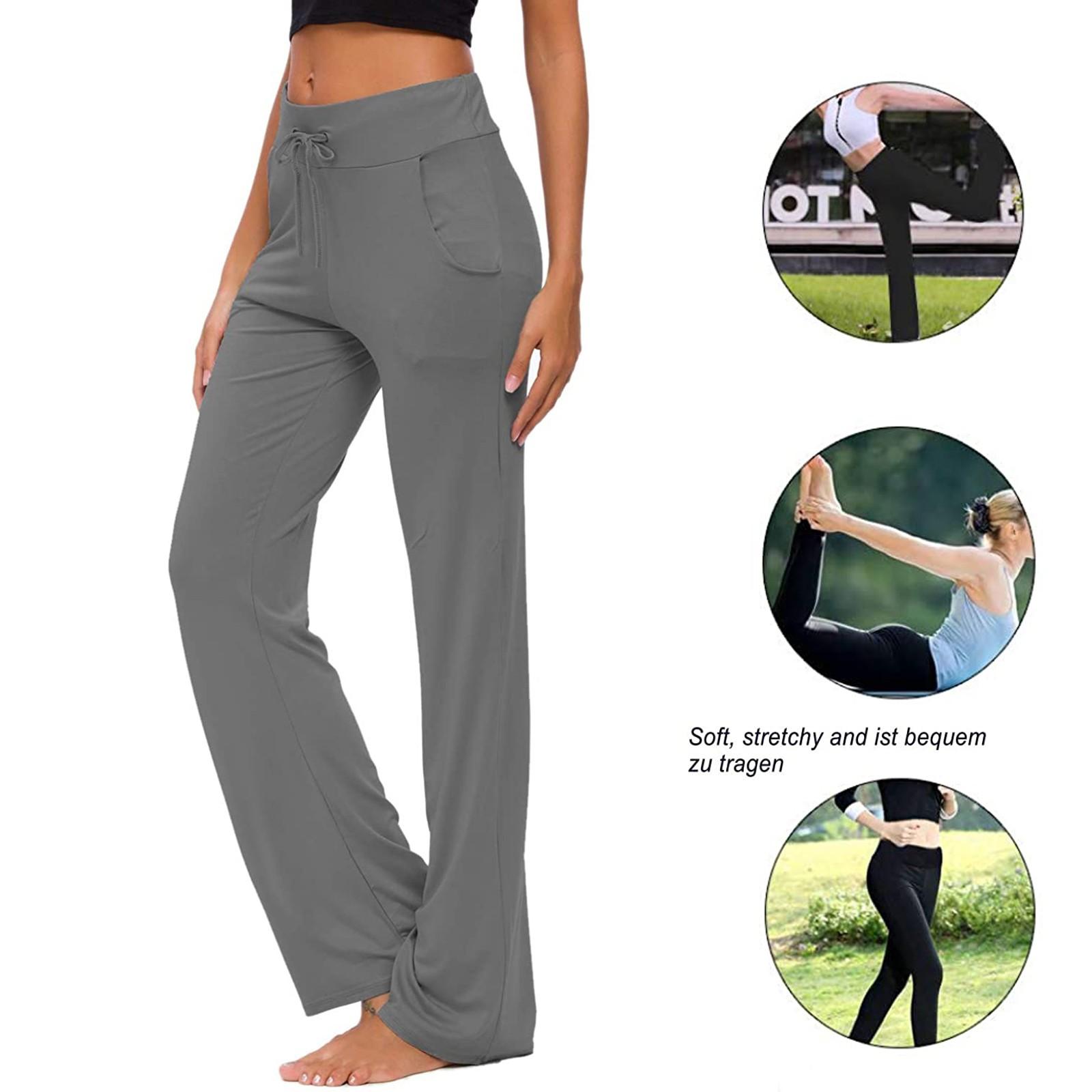 

Women s Yoga Trousers Pockets Wide Leg Drawstring Loose Straight Running XL