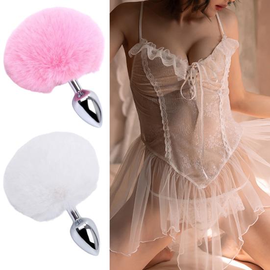 Stainless Steel Anal Plugs with Bunny Tail Tapered Faux Fur Silicone-Free Butt Plugs for Beginners Comfortable