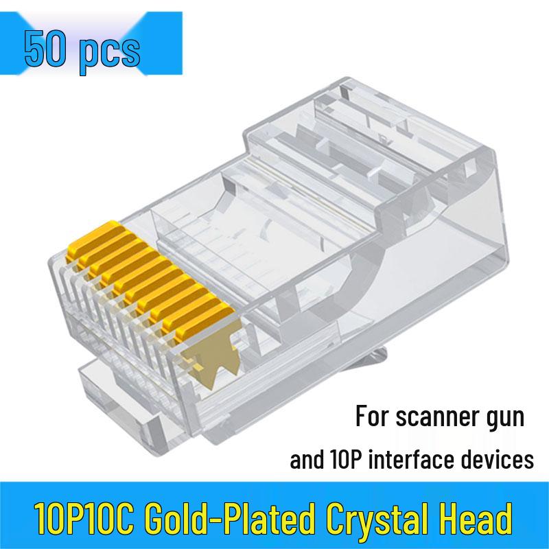 10P10C Gold-Plated RJ48 Network Cable Connector - Ten-Core Crystal Head for Scanner Connection.