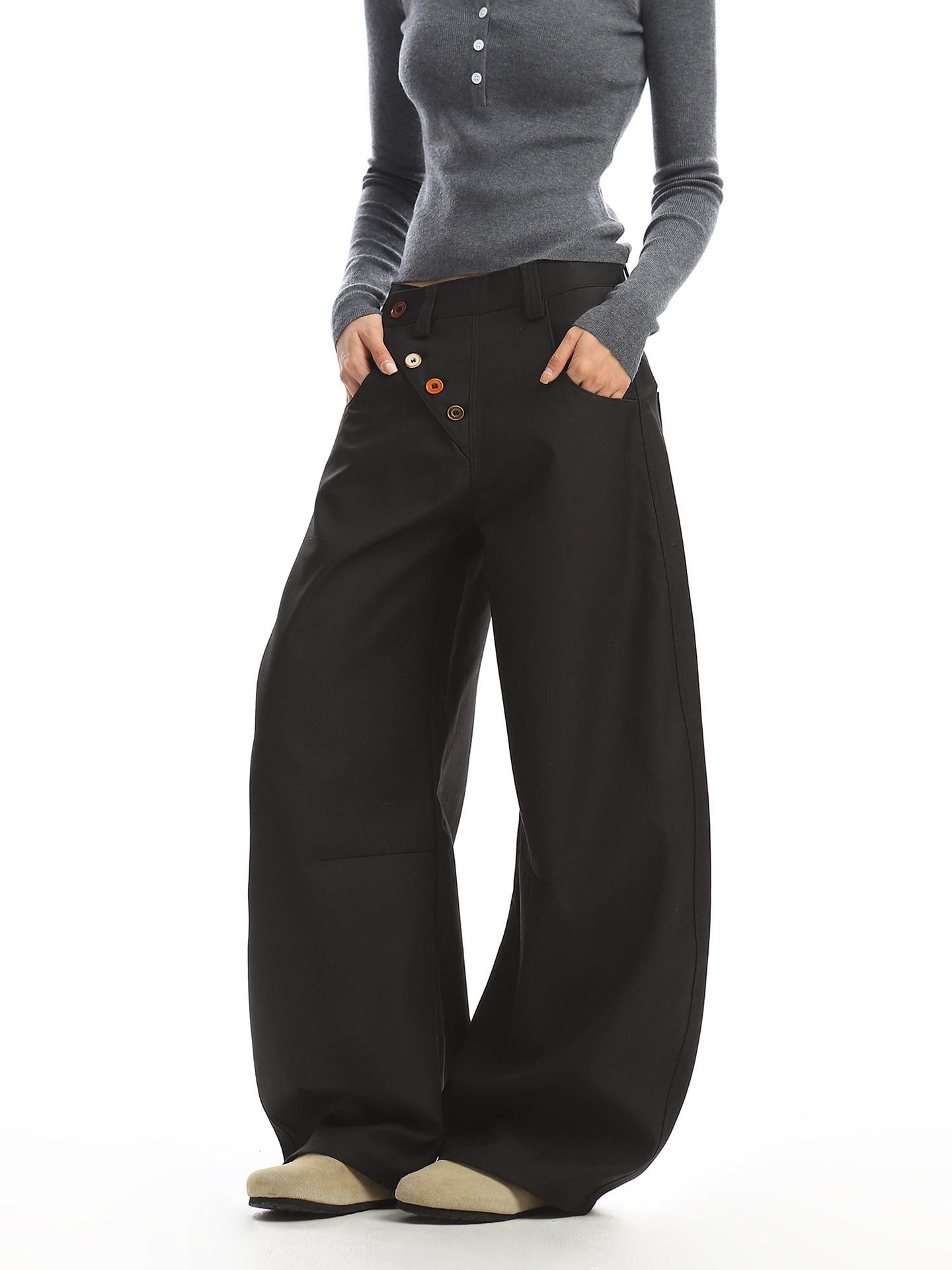 

American Retro Side Button Scimitar Suit Pants - Versatile Casual Drape Design Extra Extra Large чёрный