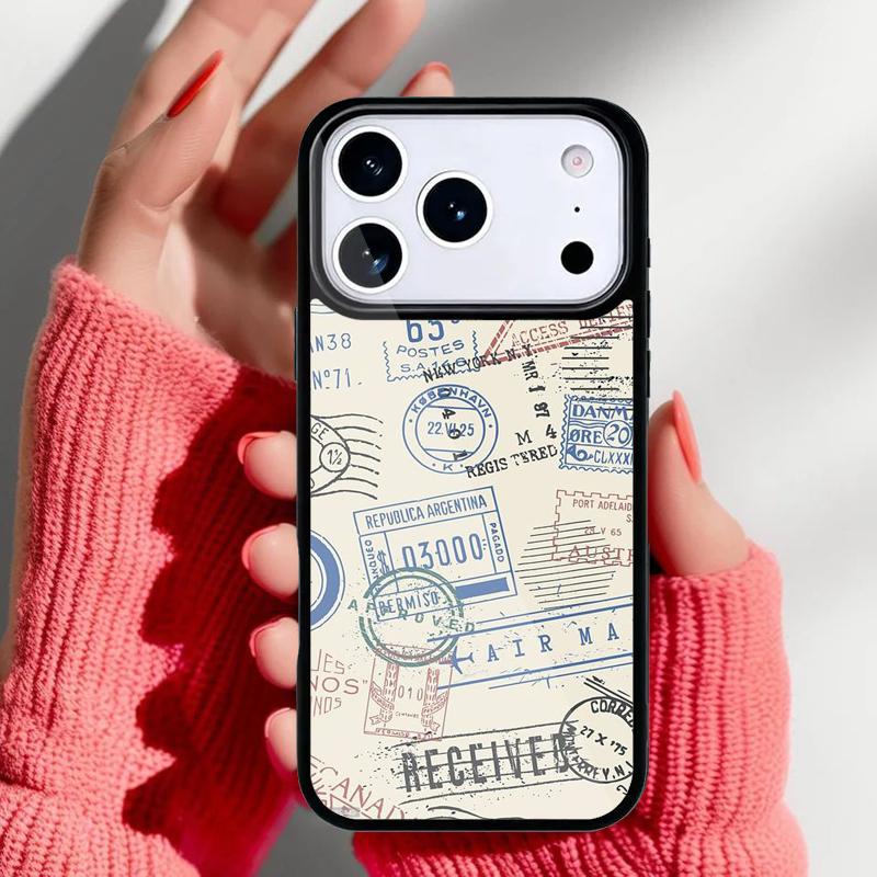 Retro Post Card Passport Stamps Phone Case for iPhone 17 Air 16e 15 14 13 Pro Max Back Cover for 12 11 Pro Coque
